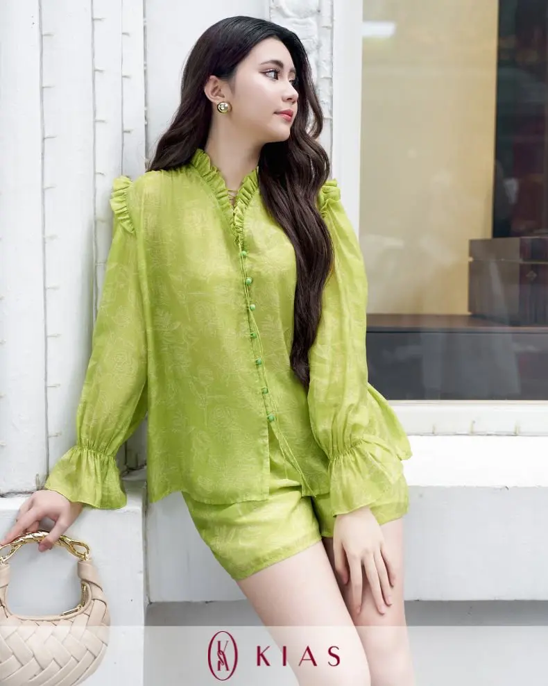 Set Áo Tay Dài + Quần Short Xanh Lá Pastel – H1