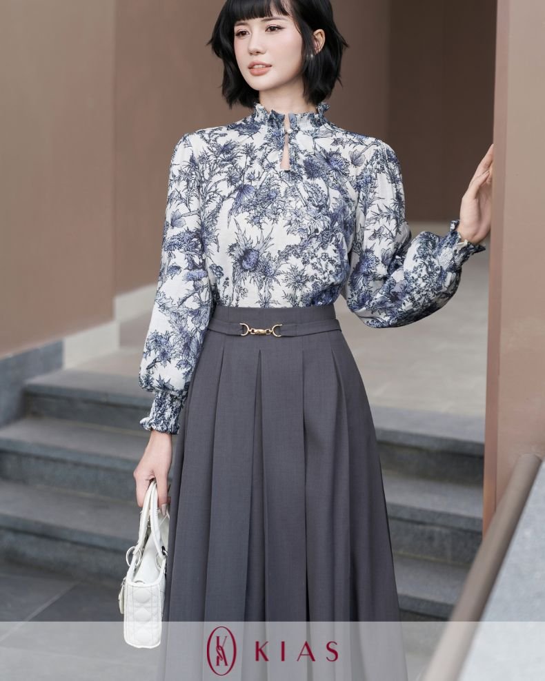 Charm Petals - Áo vải Lụa Pháp - Chân váy vải Blend Ý